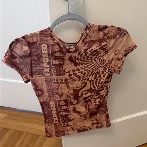 Miaou Brown Graphic Newsprint Crop Top